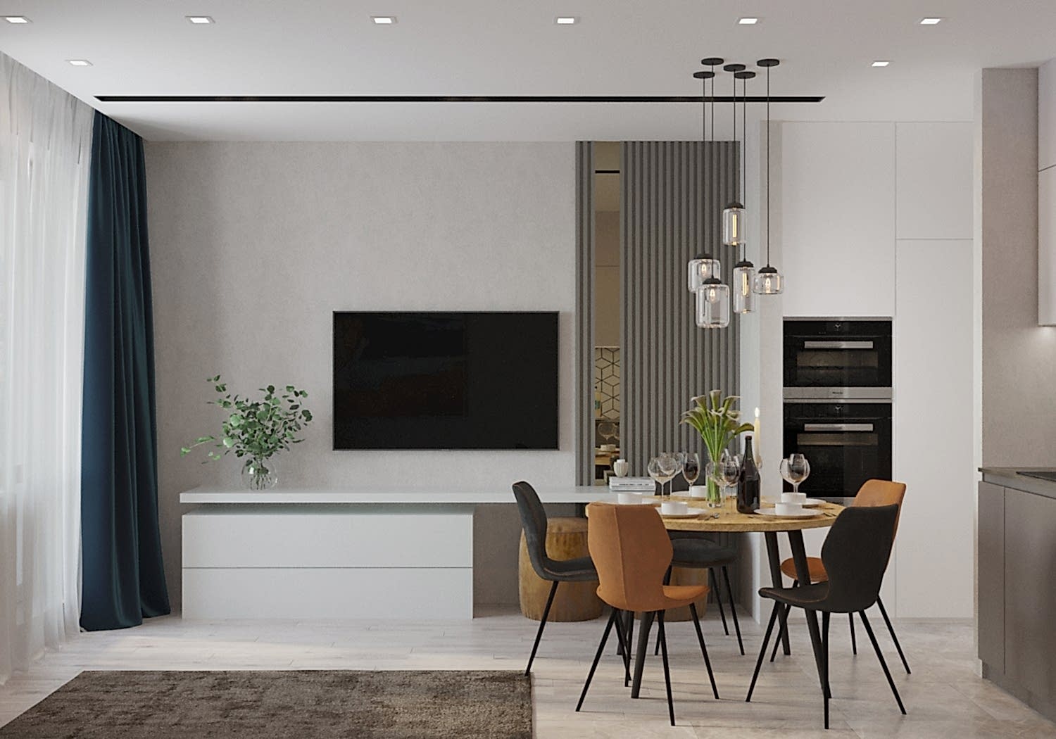 Дизайн-проект студии с уютным балконом Дизайн-проект квартиры-студии