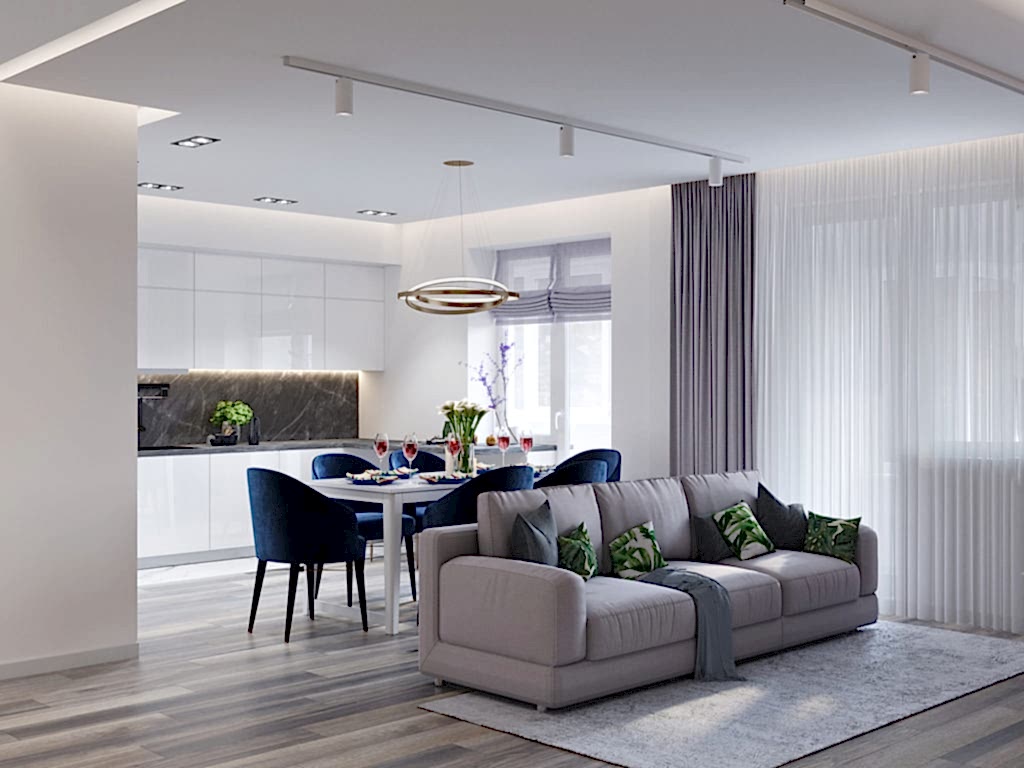 Дизайн-проект 4-комнатной квартиры на Даурской в Алматы Дизайн-проект кухни-гостиной