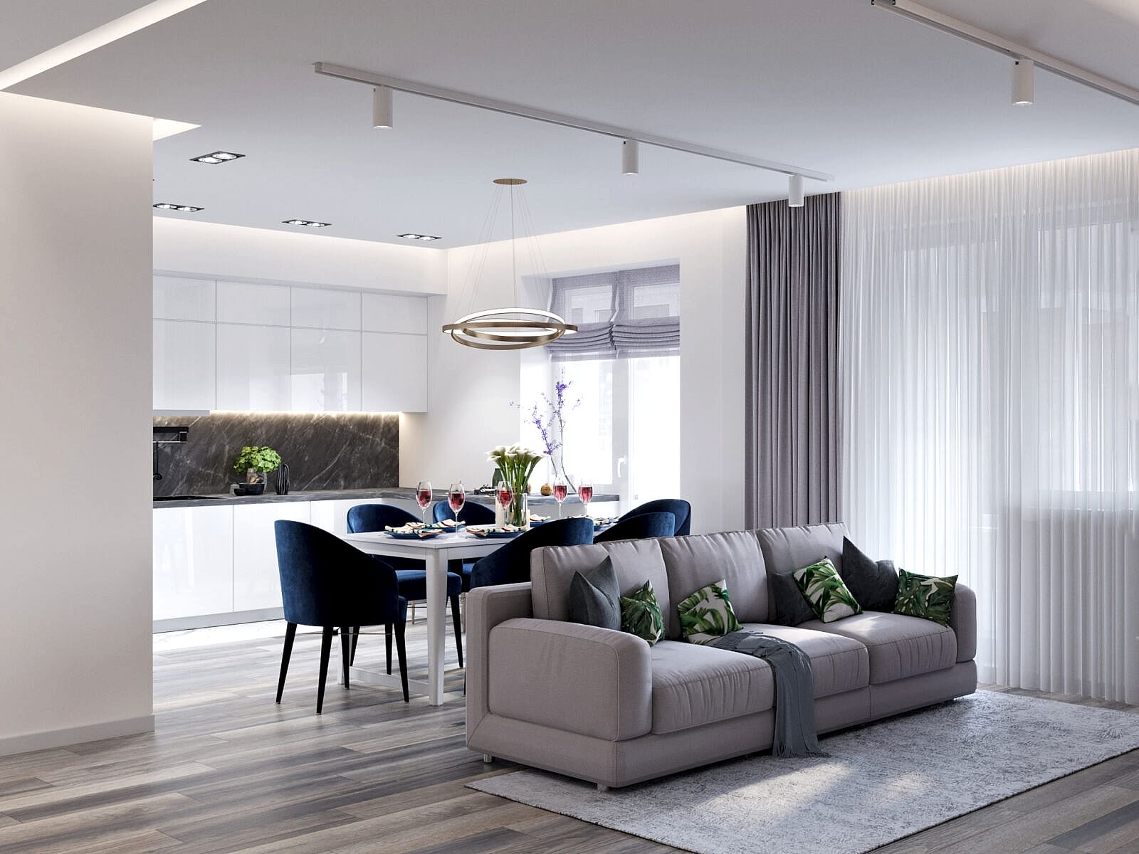 Дизайн-проект 4-комнатной квартиры на Даурской в Алматы Дизайн-проект кухни-гостиной