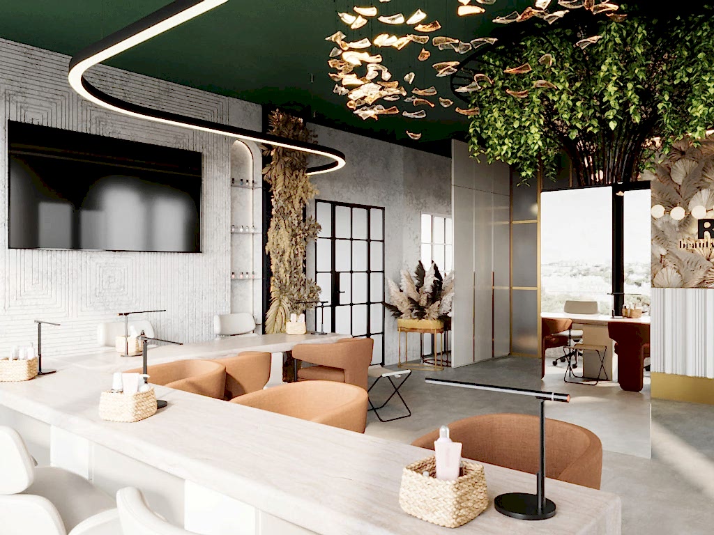 Дизайн-проект салона R.beauty в Алматы Дизайн интерьера в стиле джапанди